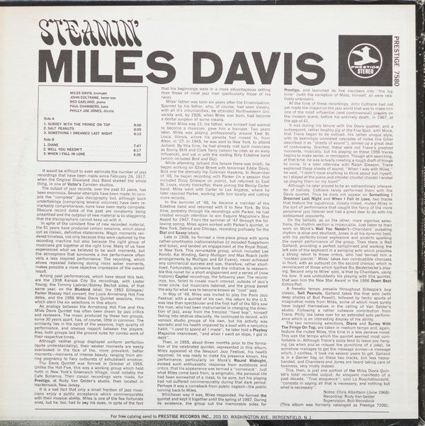 The Miles Davis Quintet : Steamin' (LP, Album, RE, RM)