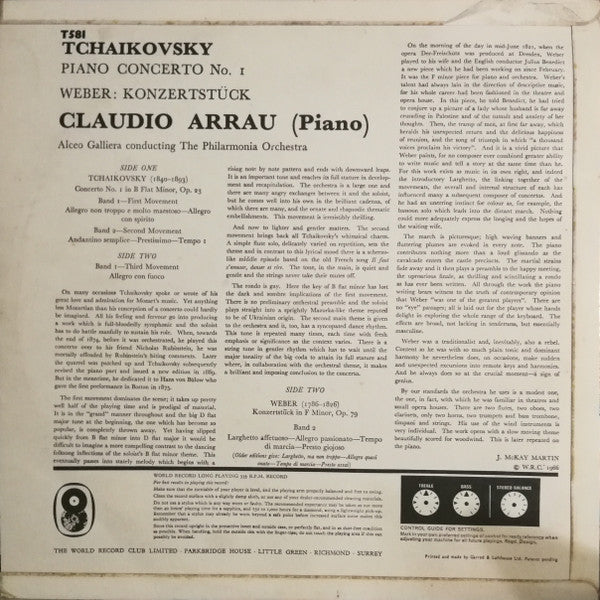 Claudio Arrau / Pyotr Ilyich Tchaikovsky / Carl Maria von Weber / Philharmonia Orchestra Conducted By Alceo Galliera : Piano Concerto No 1 In B  Flat Minor Op 23 / Konzertstück In F Minor Op 79 (LP, Album, Club)