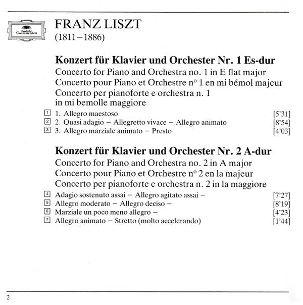 Franz Liszt / Krystian Zimerman / Boston Symphony Orchestra · Seiji Ozawa : Klavierkonzerte Nos. 1 & 2 · Totentanz · Piano Concertos · Concertos Pour Piano (CD, Club)