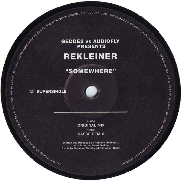 Geddes vs Audiofly Presents Rekleiner : Somewhere (12", Maxi)