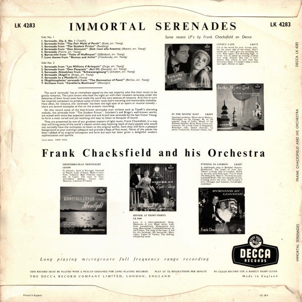 Frank Chacksfield & His Orchestra : Immortal Serenades (LP, Mono)