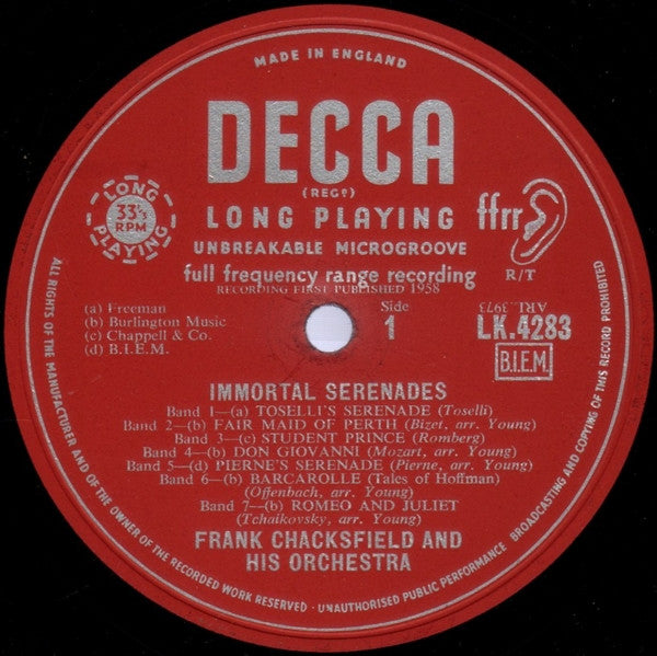 Frank Chacksfield & His Orchestra : Immortal Serenades (LP, Mono)