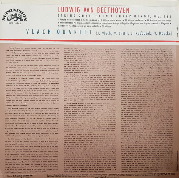 Ludwig van Beethoven, Vlach Quartet : String Quartet In C Sharp Minor, Op.131 (LP, Mono)