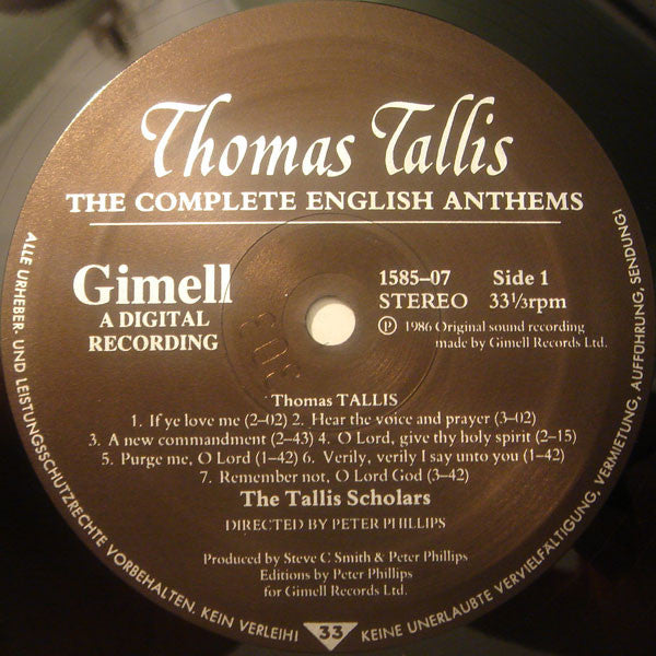 Thomas Tallis - The Tallis Scholars Directed By Peter Phillips (2) : The Complete English Anthems (LP)