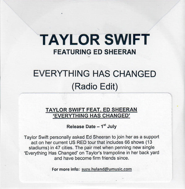 Taylor Swift Featuring Ed Sheeran : Everything Has Changed (CDr, Single, Promo)