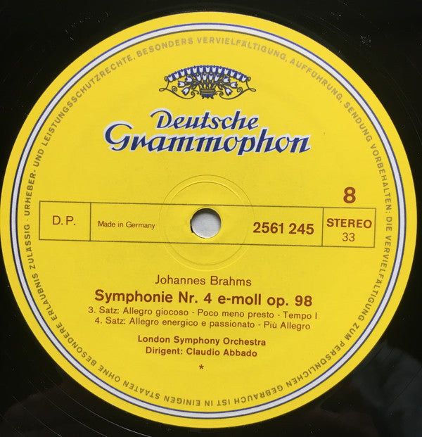 Johannes Brahms – Claudio Abbado, Wiener Philharmoniker, Berliner Philharmoniker, Staatskapelle Dresden, The London Symphony Orchestra : 4 Symphonien (4xLP + Box)