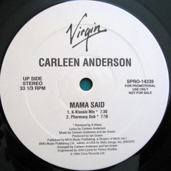 Carleen Anderson : Mama Said (12", Promo)