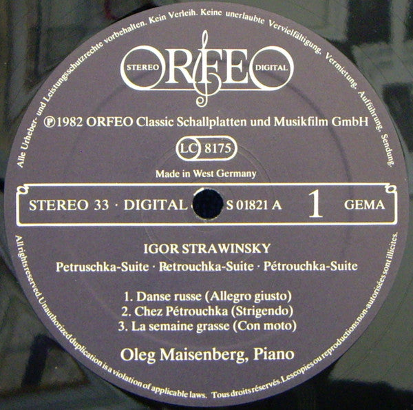 Igor Stravinsky · Alban Berg · Alexander Scriabine - Oleg Maisenberg : Petruschka-Suite • Sonate Op. 1 •  Klavierstücke (LP)