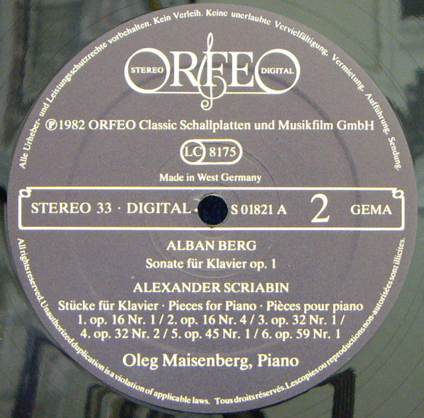 Igor Stravinsky · Alban Berg · Alexander Scriabine - Oleg Maisenberg : Petruschka-Suite • Sonate Op. 1 •  Klavierstücke (LP)