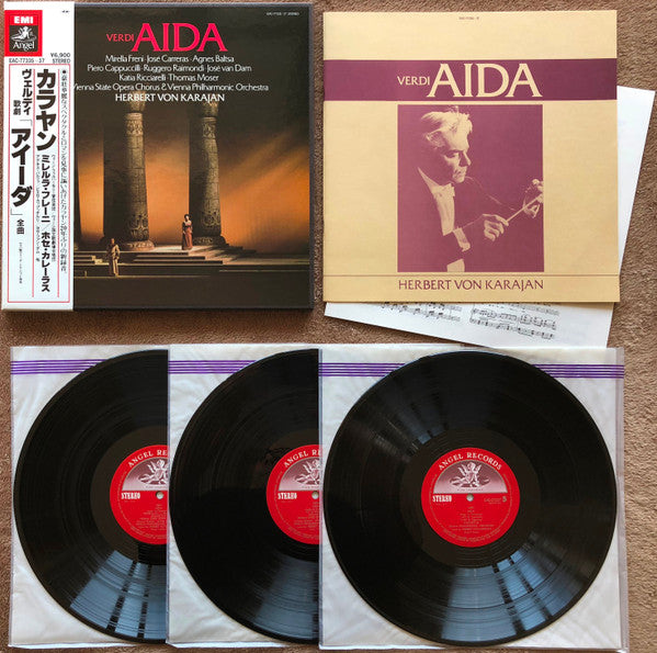 Verdi*, Mirella Freni, José Carreras, Agnes Baltsa, Piero Cappuccilli, Ruggero Raimondi, José van Dam, Katia Ricciarelli, Thomas Moser, Vienna State Opera Chorus*, Vienna Philharmonic Orchestra*, Herbert Von Karajan : Aida (3xLP + Box)