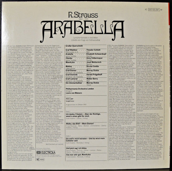 Richard Strauss, Elisabeth Schwarzkopf, Josef Metternich, Nicolai Gedda, Anny Felbermayer, Walter Berry, The London Philharmonic Orchestra, Lovro Von Matacic : Arabella • Großer Querschnitt (LP, Comp, Mono)