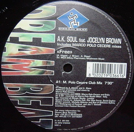 A.K. Soul Featuring Jocelyn Brown : Free (12")