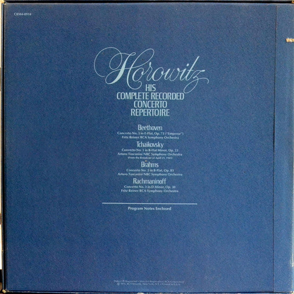 Vladimir Horowitz, Ludwig van Beethoven, Pyotr Ilyich Tchaikovsky, Johannes Brahms, Sergei Vasilyevich Rachmaninoff, Arturo Toscanini, NBC Symphony Orchestra, Fritz Reiner, RCA Victor Symphony Orchestra : Horowitz: His Complete Recorded Concerto Reptoire (4xLP, Mono + Box, Comp, Mono, RE)