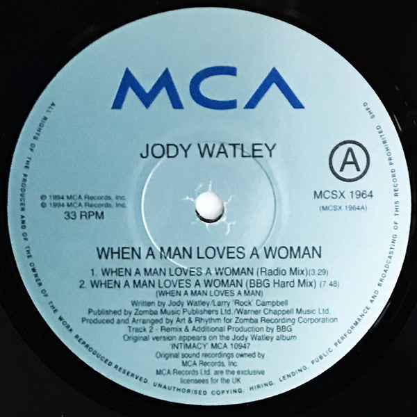 Jody Watley : When A Man Loves A Woman / Ecstasy (12", Single)