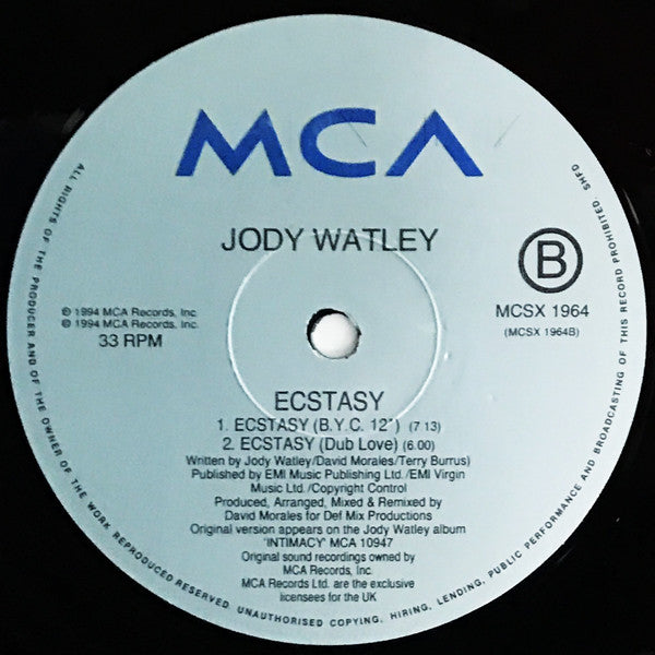 Jody Watley : When A Man Loves A Woman / Ecstasy (12", Single)