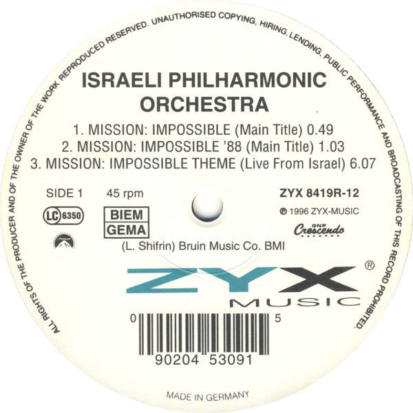 Israel Philharmonic Orchestra / IMF / DJ Dado : Theme From "Mission: Impossible" (12")