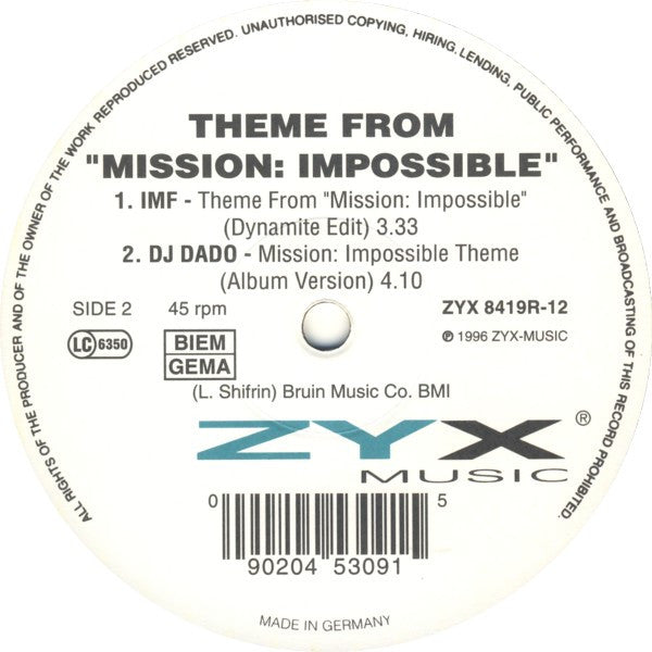 Israel Philharmonic Orchestra / IMF / DJ Dado : Theme From "Mission: Impossible" (12")