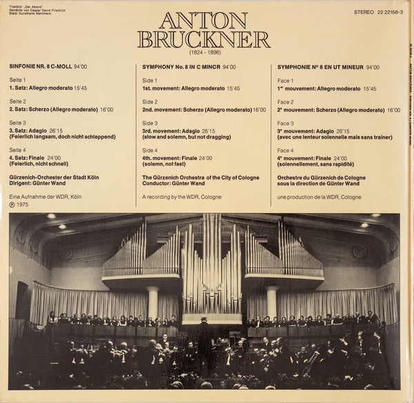 Anton Bruckner - Gürzenich-Orchester Kölner Philharmoniker, Günter Wand : Sinfonie Nr. 8 C-moll (2xLP, Album)