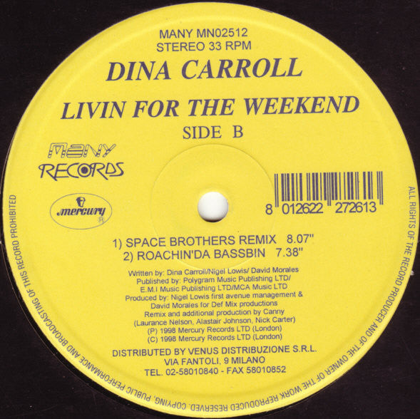 Dina Carroll : Livin For The Weekend (12")