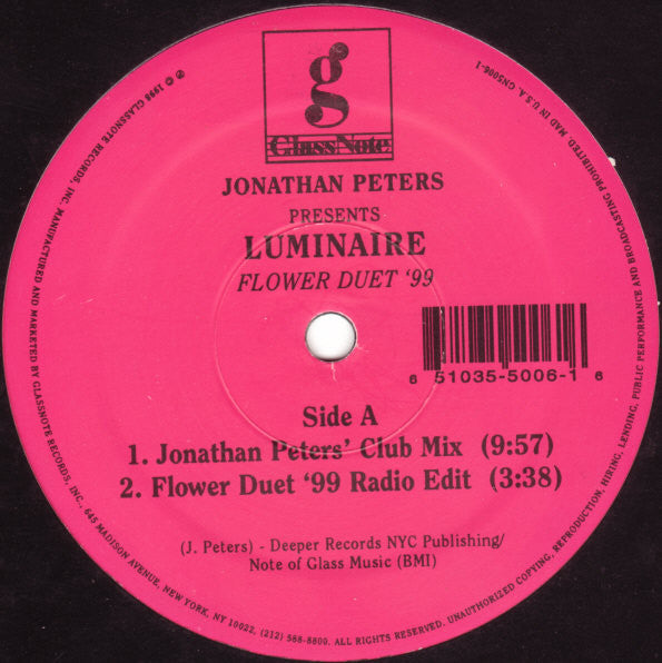 Jonathan Peters Presents Luminaire : Flower Duet '99 (12")