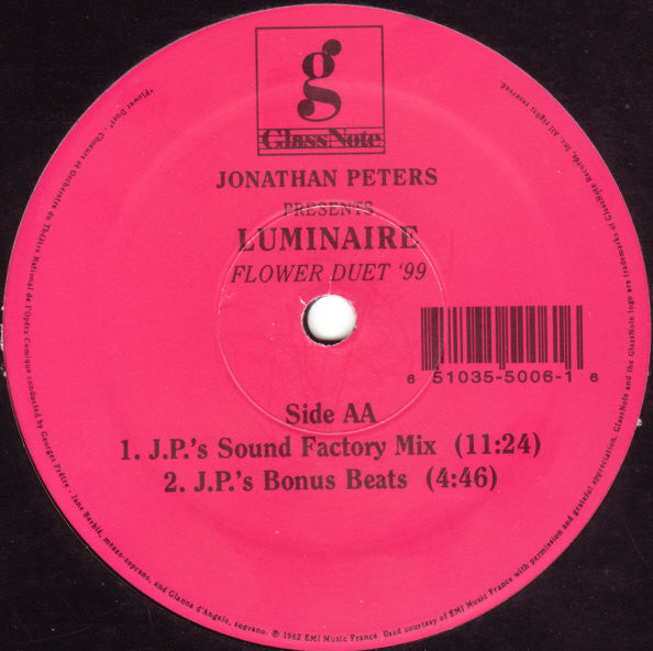 Jonathan Peters Presents Luminaire : Flower Duet '99 (12")