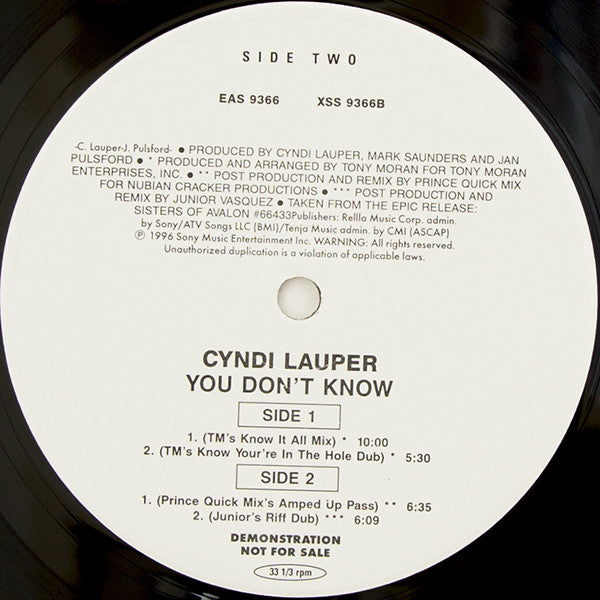 Cyndi Lauper : You Don't Know (12", Promo)