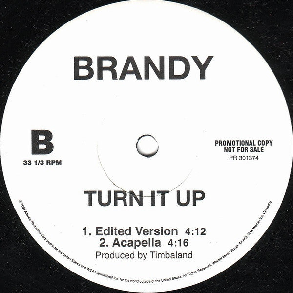 Brandy (2) : Turn It Up (12", Promo)