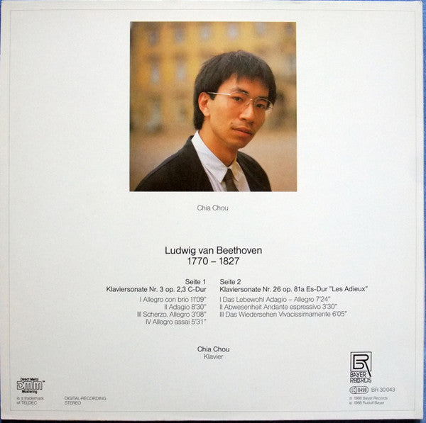 Chia Chou, Ludwig van Beethoven : Klaviersonate Nr. 3 C-Dur Op. 2,3 / Klaviersonate Nr. 26 Es-Dur Op.81 a "Les Adieux" (LP, Album, Gat)