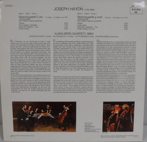 Joseph Haydn / Alban Berg Quartett : Streichquartette / String Quartets / Quatuors À Cordes: Op. 76,3 "Kaiserquartett" - Op. 74,3 "Reiterquartett" (LP, Album, Gat)