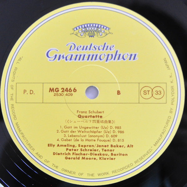 Franz Schubert, Elly Ameling, Janet Baker, Peter Schreier, Dietrich Fischer-Dieskau, Gerald Moore : Vokalquartette Vocal Quartets (LP)