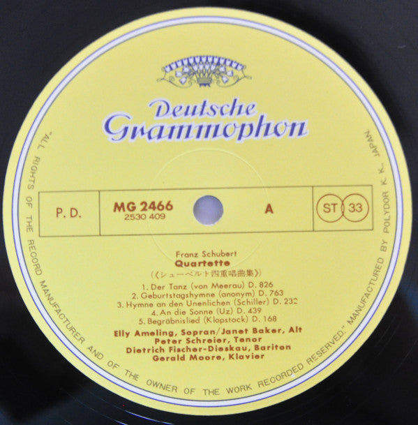 Franz Schubert, Elly Ameling, Janet Baker, Peter Schreier, Dietrich Fischer-Dieskau, Gerald Moore : Vokalquartette Vocal Quartets (LP)