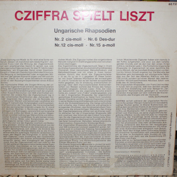 Gyorgy Cziffra : Cziffra Spielt Liszt - Ungarische Rhapsodien (10")