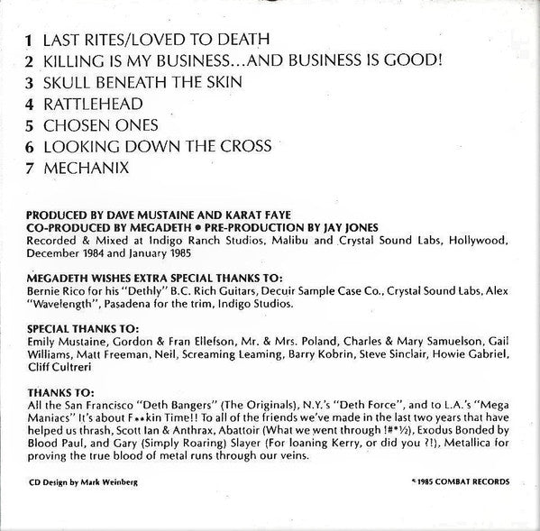 Megadeth : Killing Is My Business... And Business Is Good! (CD, Album, RP)