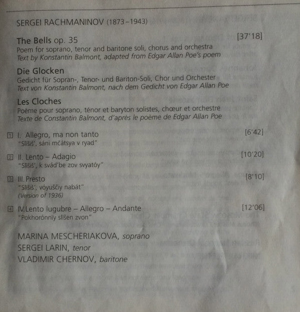 Sergei Vasilyevich Rachmaninoff, Sergey Ivanovich Taneyev, Mikhail Pletnev, Marina Mescheriakova, Sergej Larin, Vladimir Chernov, Московский Камерный Хор, Russian National Orchestra : The Bells / John Of Damascus (CD, Album)