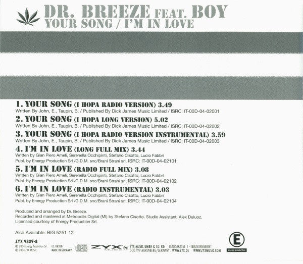 Dr Breeze Feat. Boy (12) : Your Song / I'm In Love (CD, Maxi)