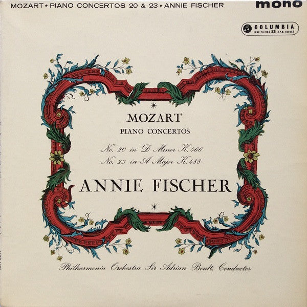 Wolfgang Amadeus Mozart, Annie Fischer, Philharmonia Orchestra, Sir Adrian Boult : Piano Concertos No. 20 In D Minor K.466 / No. 23 In A Major K.488 (LP, Mono)