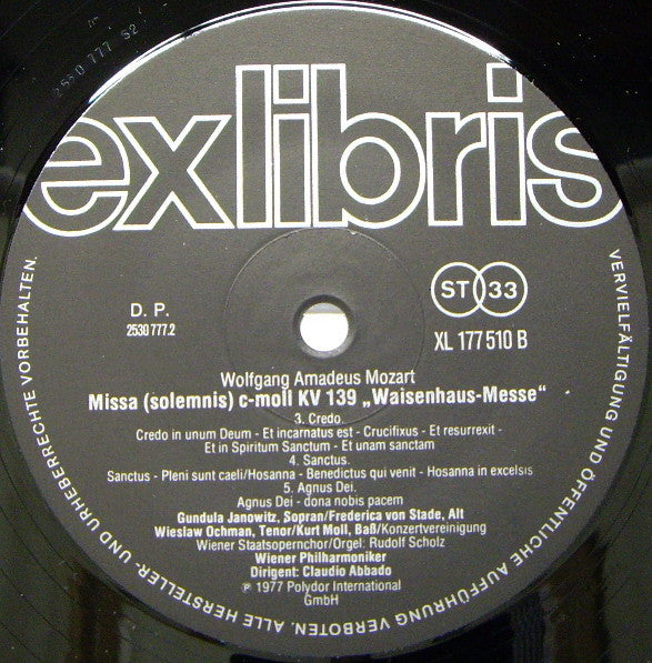 Wolfgang Amadeus Mozart, Gundula Janowitz, Frederica von Stade, Kurt Moll, Wiesław Ochman, Konzertvereinigung Wiener Staatsopernchor, Wiener Philharmoniker, Claudio Abbado : Messe KV 139 „Waisenhausmesse“ (LP, RE)