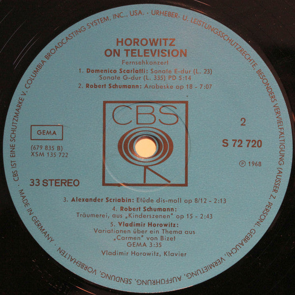 Vladimir Horowitz : Horowitz On Television - Fernsehkonzert (LP, Album)