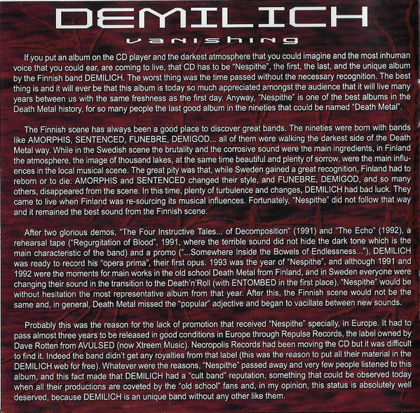 Demilich : Nespithe (CD, Album, RE, RM, RP, Enh)