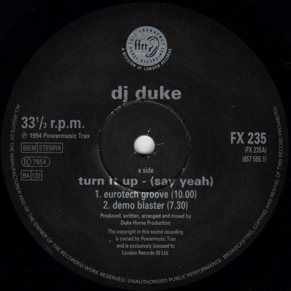 DJ Duke : Turn It Up (Say Yeah) (12")