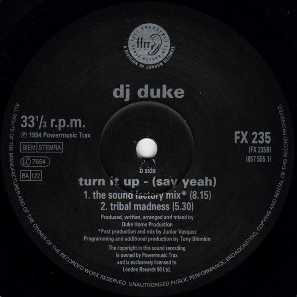 DJ Duke : Turn It Up (Say Yeah) (12")