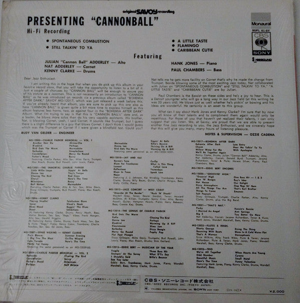 Cannonball Adderley : Presenting "Cannonball"  (LP, Album, Mono, RE)