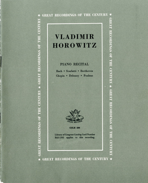 Vladimir Horowitz, Johann Sebastian Bach, Domenico Scarlatti, Ludwig van Beethoven, Frédéric Chopin, Claude Debussy, Francis Poulenc : Piano Recital (Volume II) (LP, Album)