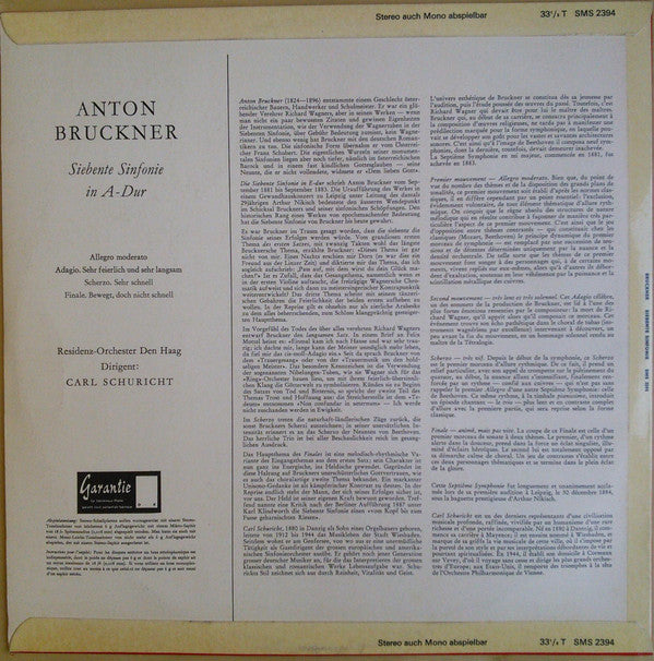 Anton Bruckner - Residentie Orkest, Carl Schuricht : Siebente Sinfonie (LP)