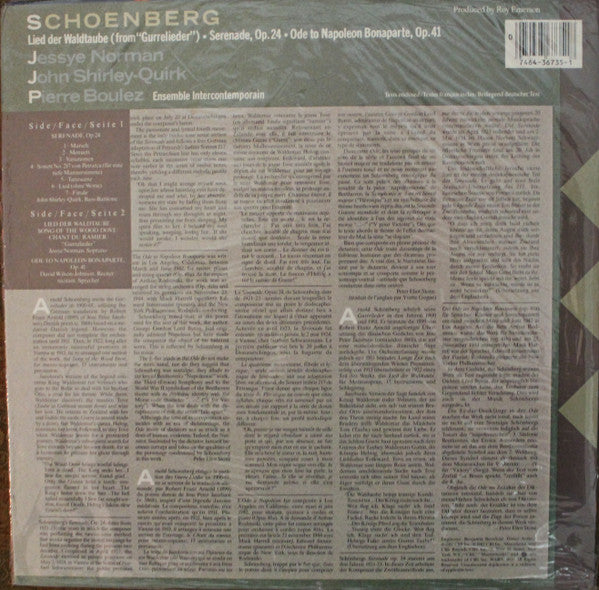 Arnold Schoenberg / Jessye Norman, John Shirley-Quirk, Pierre Boulez, Ensemble Intercontemporain : Lied Der Waldtaube (From "Gurrelieder") • Serenade Op. 24 • Ode To Napoleon Bonaparte Op. 41 (LP)