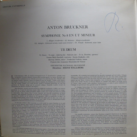 Anton Bruckner, Orchester Der Wiener Staatsoper, Heinz Wallberg : Symphonie Nr.8 / Te Deum (2xLP)