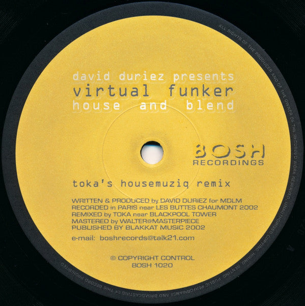 David Duriez Presents Virtual Funker : House And Blend (10", S/Sided)