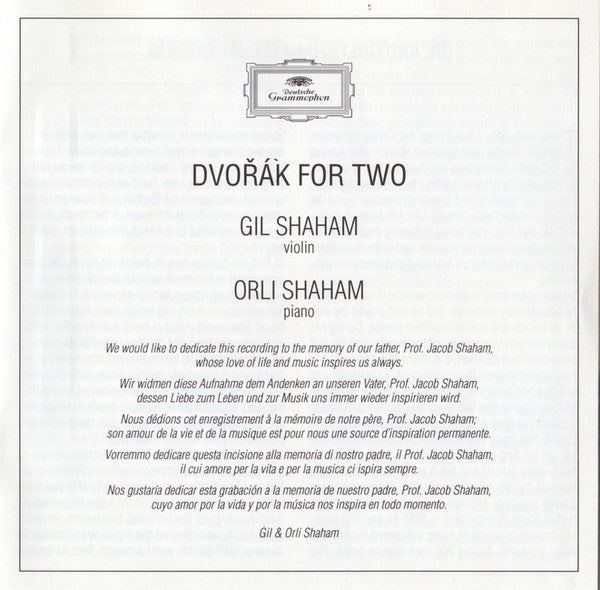 Antonín Dvořák, Gil Shaham, Orli Shaham : Dvořák For Two (CD, Album, RP, UML)