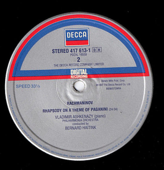 Sergei Vasilyevich Rachmaninoff, Vladimir Ashkenazy, Concertgebouworkest, Philharmonia Orchestra, Bernard Haitink : Piano Concerto No. 1 / Rhapsody On A Theme Of Paganini (LP, Album)