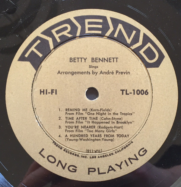 Betty Bennett : Sings Arrangements By Andre Previn (10", Album, Mono)